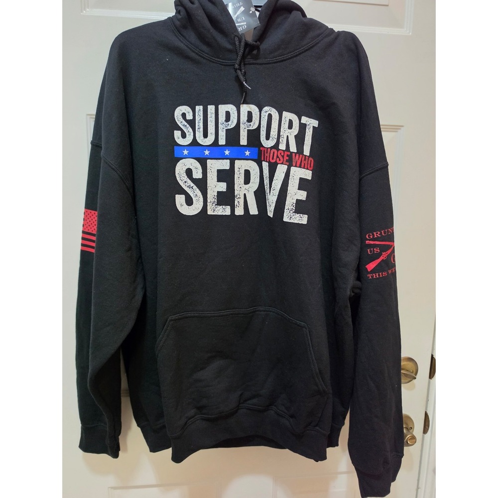 NWT Grunt Style Men's Support Those Who Serve Black Pullover Hoodie XXL 2XL
